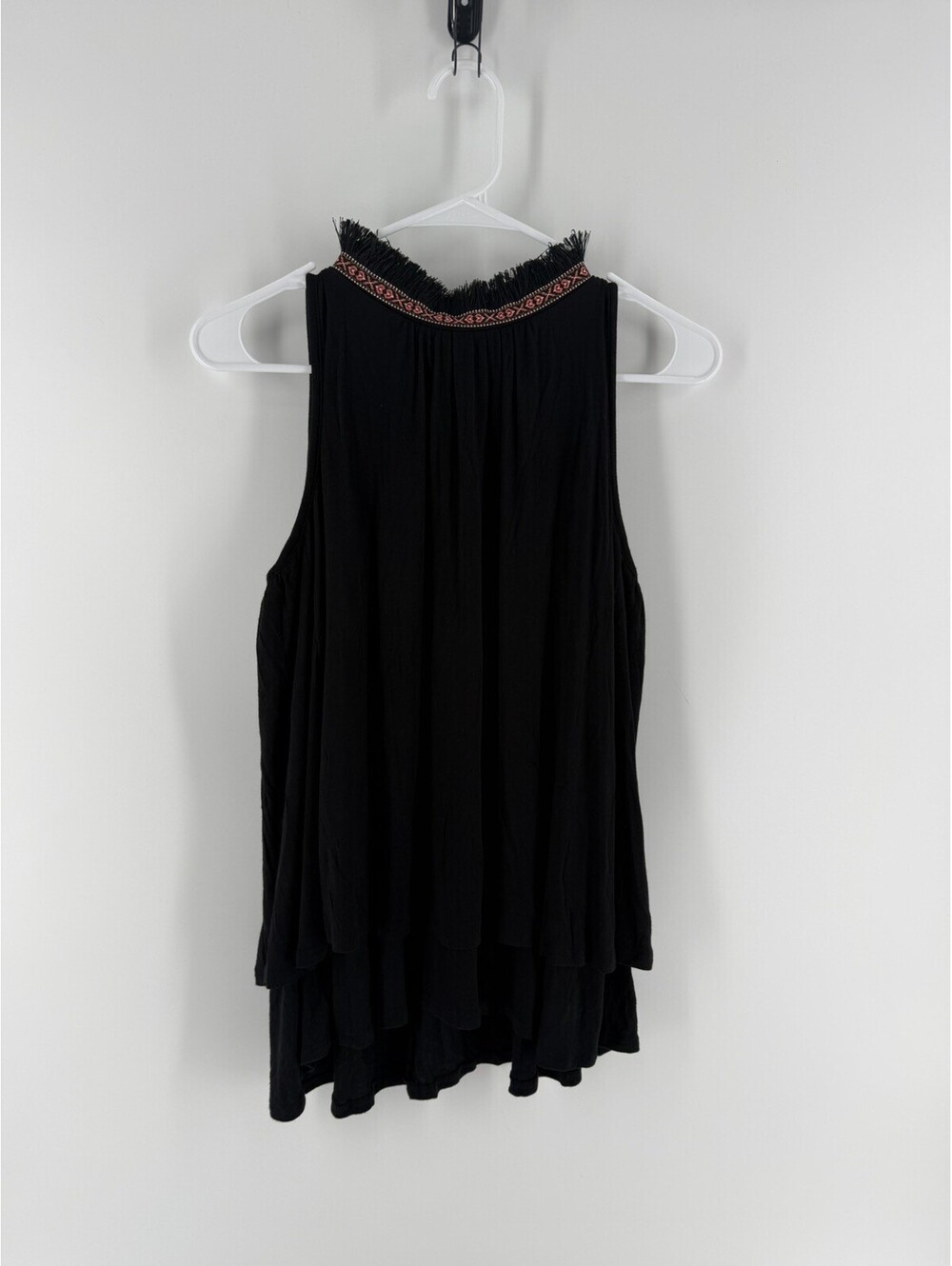 Kim & Cami Women's Small Black Fringe High-Low Tank Top Anthropology Tribal Boho